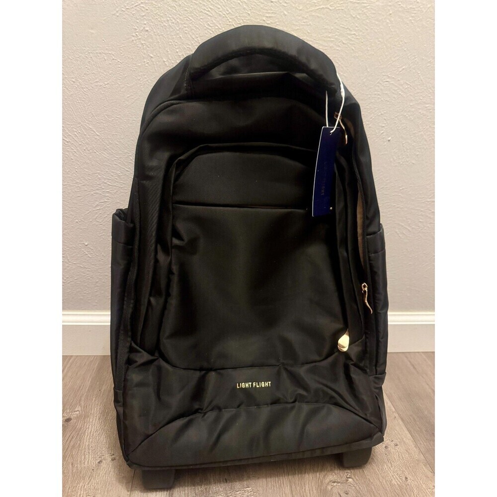 Rolling Laptop Backpack Carry On w Wheels Light Flight Travel Bag Black NEW